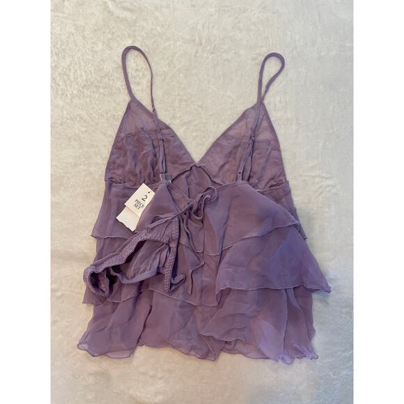 NWT FASHION BUG Contrast Lace Tiered Cami Top & Thong Set Large Purple - Picture 5 of 8